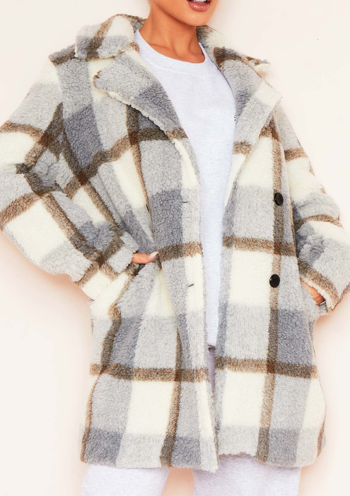 Calila Grey Checked Borg Jacket sold by Missy Empire product image thumbnail 3