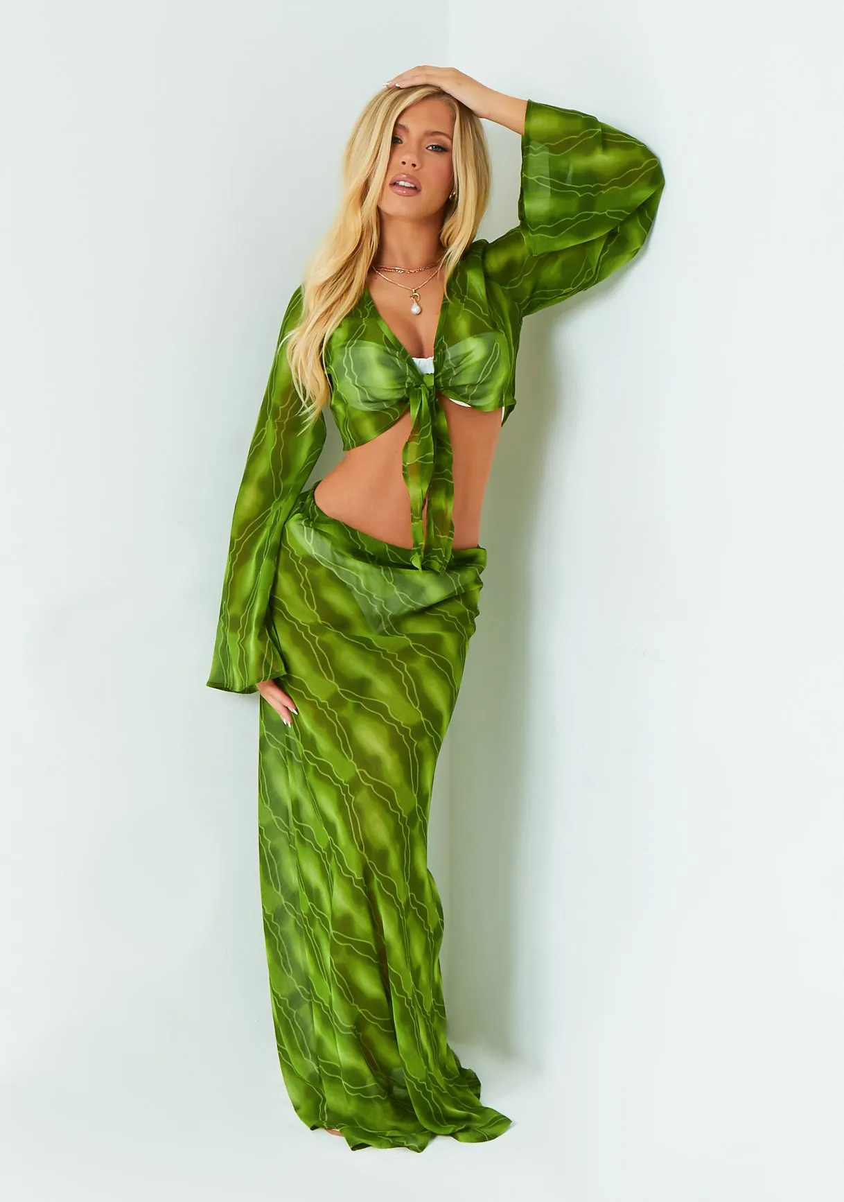 Ayla Green Wide Sleeve Tie Front Top sold by Missy Empire product image thumbnail 2