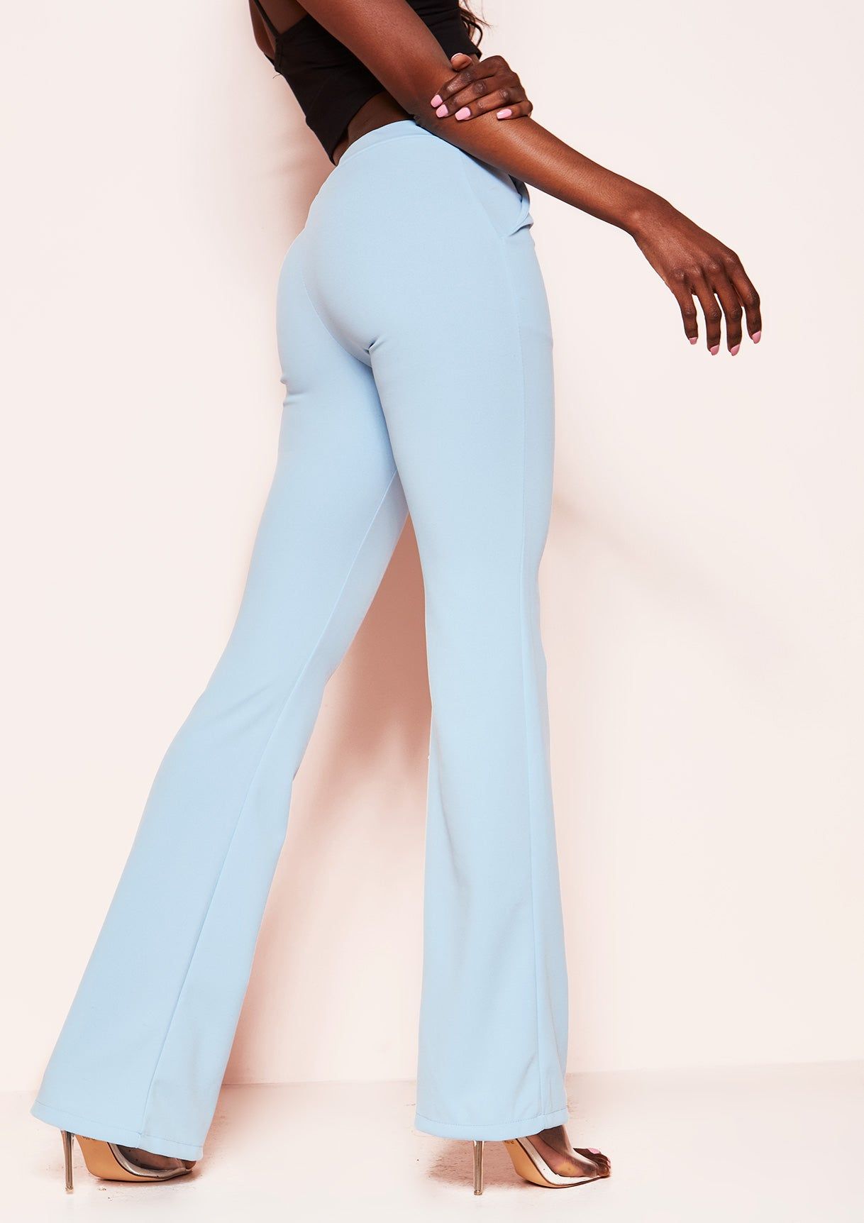 Andrea Blue High Waist Flare Trousers sold by Missy Empire product image thumbnail 2