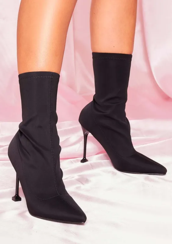 Elnora Black Lycra Square Heel Sock Boots sold by Missy Empire