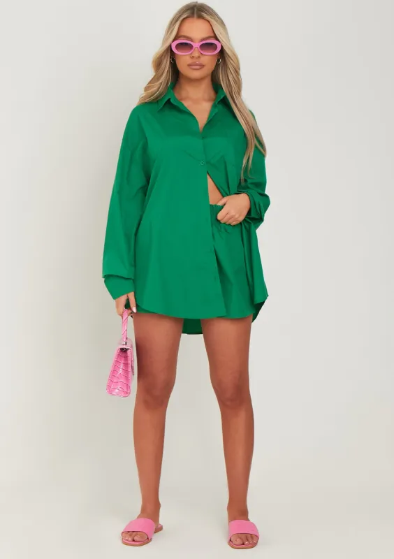 Clara Green Thick Cotton Oversized Shirt sold by Missy Empire