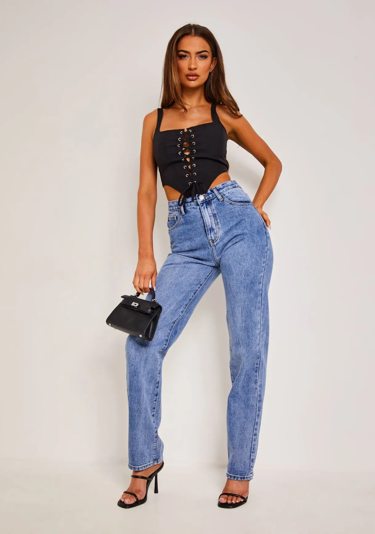 Carlee Black Lace Up Corset Top sold by Missy Empire product image thumbnail 4