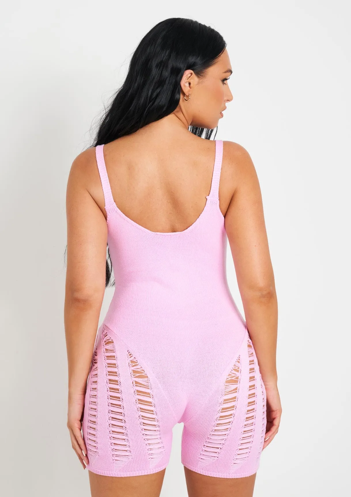 Adalynn Pink Laddered Knitted Unitard sold by Missy Empire product image thumbnail 3