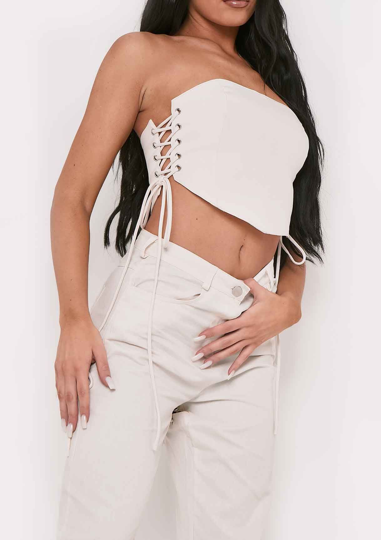 Louisa Sand Lace Up Side Corset Top sold by Missy Empire product image thumbnail 2