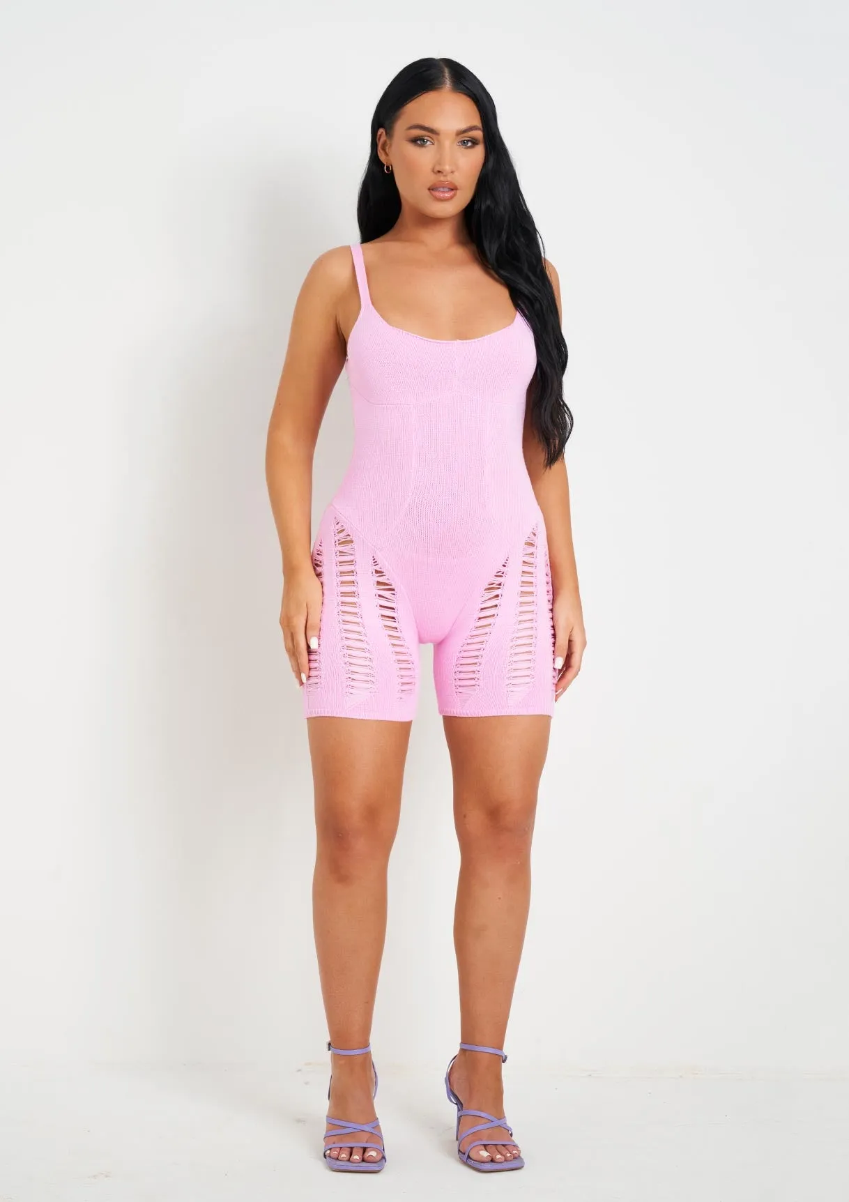 Adalynn Pink Laddered Knitted Unitard sold by Missy Empire product image thumbnail 4