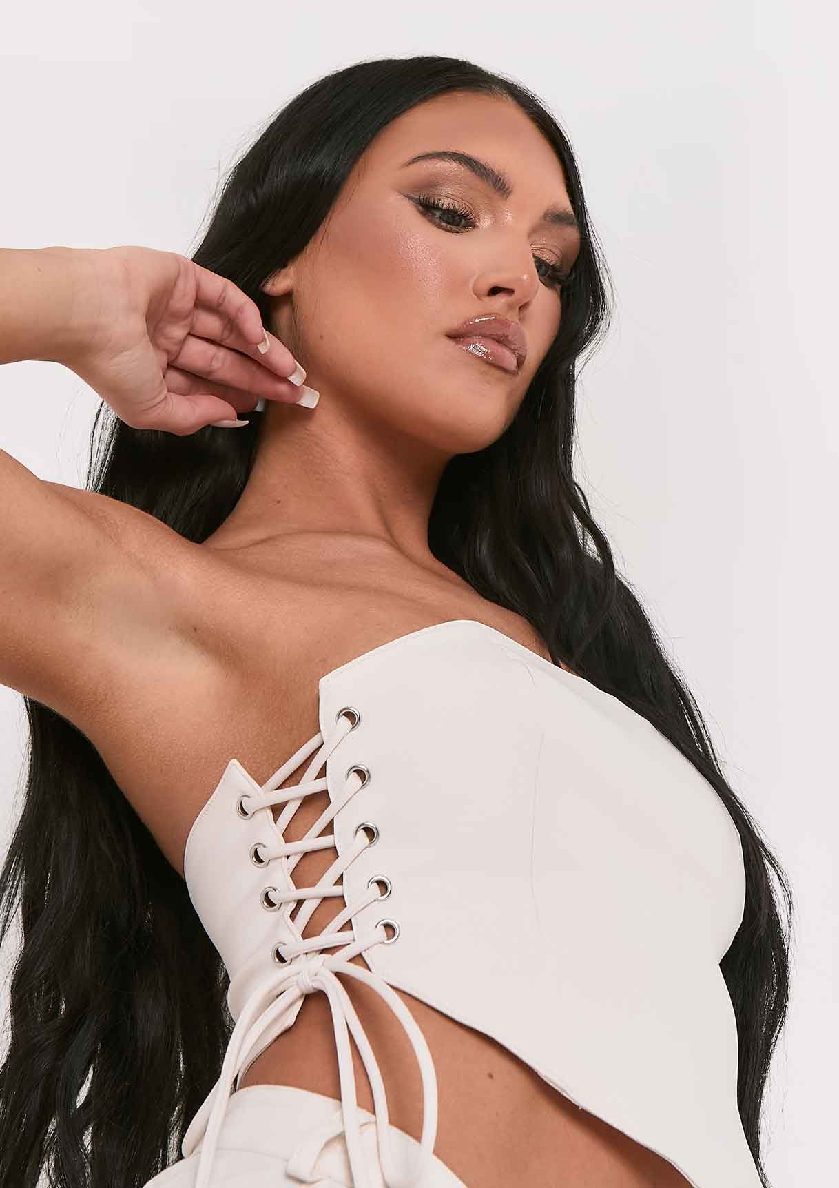 Louisa Sand Lace Up Side Corset Top sold by Missy Empire product image thumbnail 3