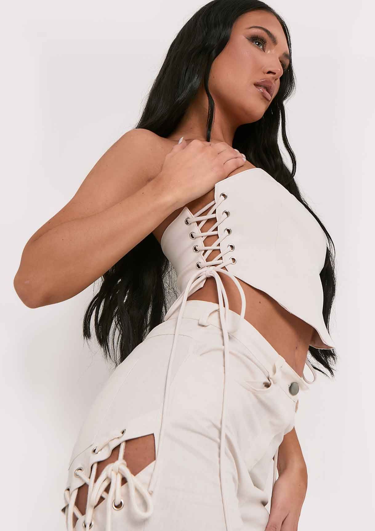 Louisa Sand Lace Up Side Corset Top sold by Missy Empire product image thumbnail 4