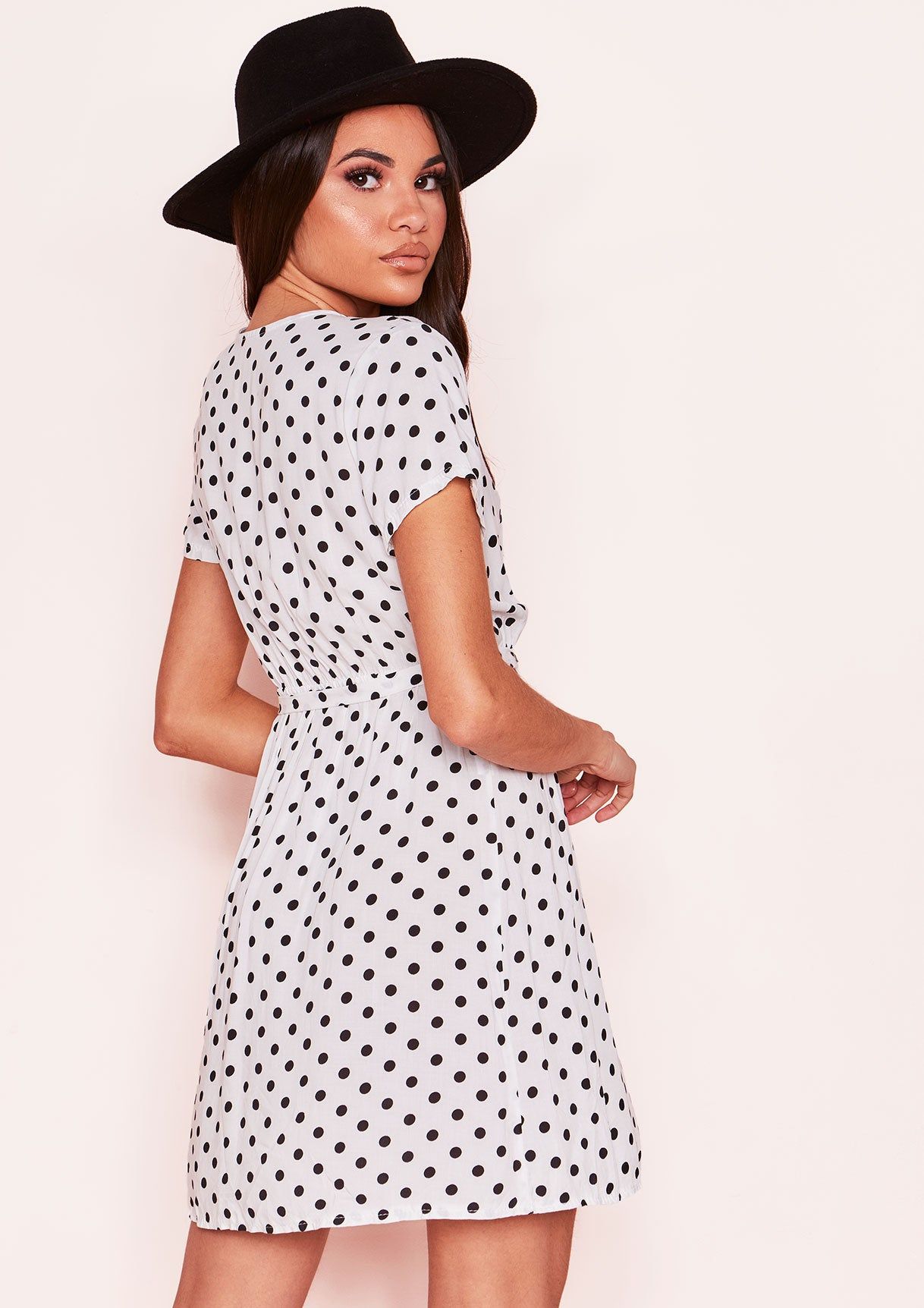 Zendaya White Polkadot Wrap Mini Dress sold by Missy Empire product image thumbnail 3