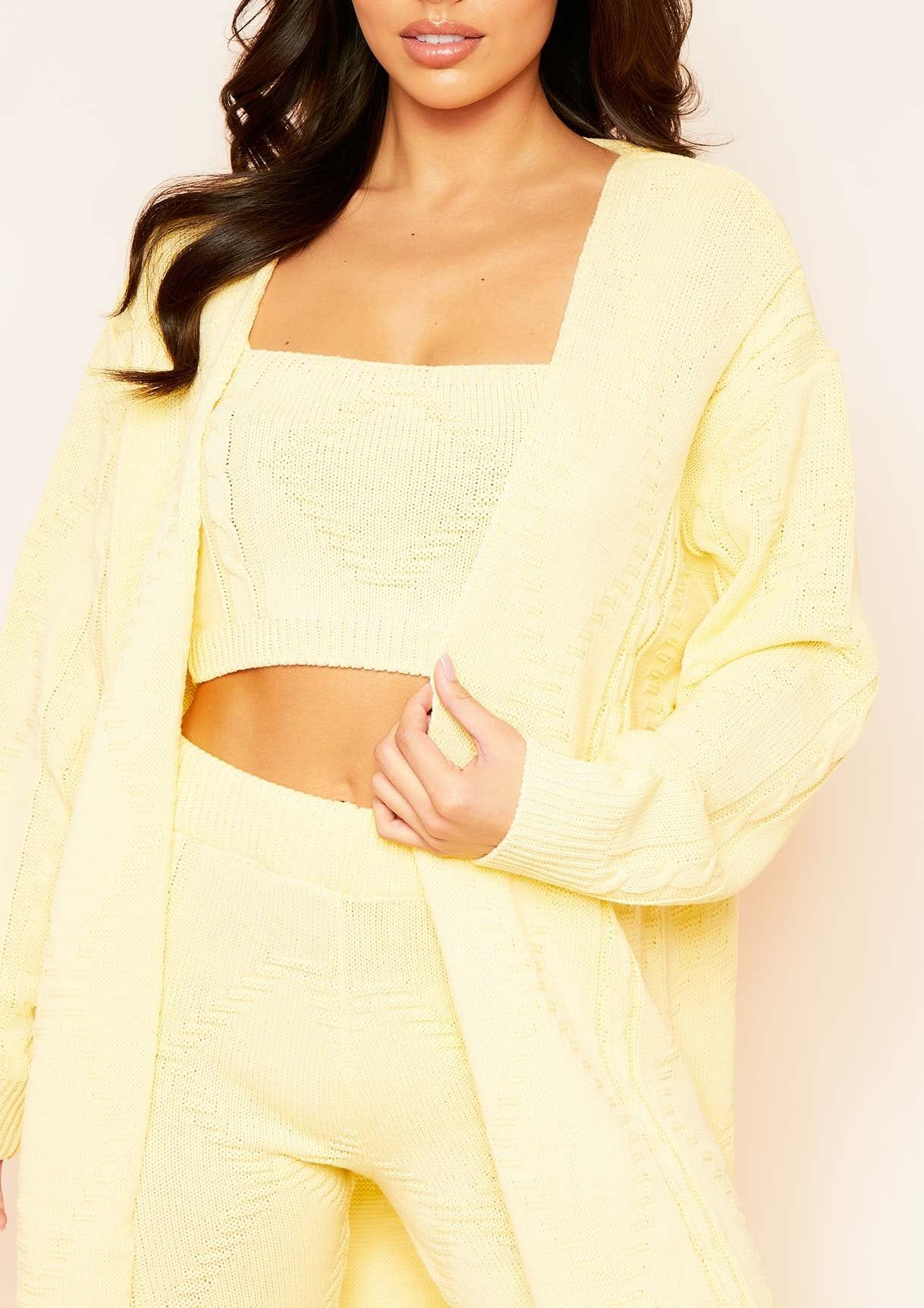Rocha Lemon Yellow Cable Knitted Long Oversized Cardigan sold by Missy Empire product image thumbnail 4