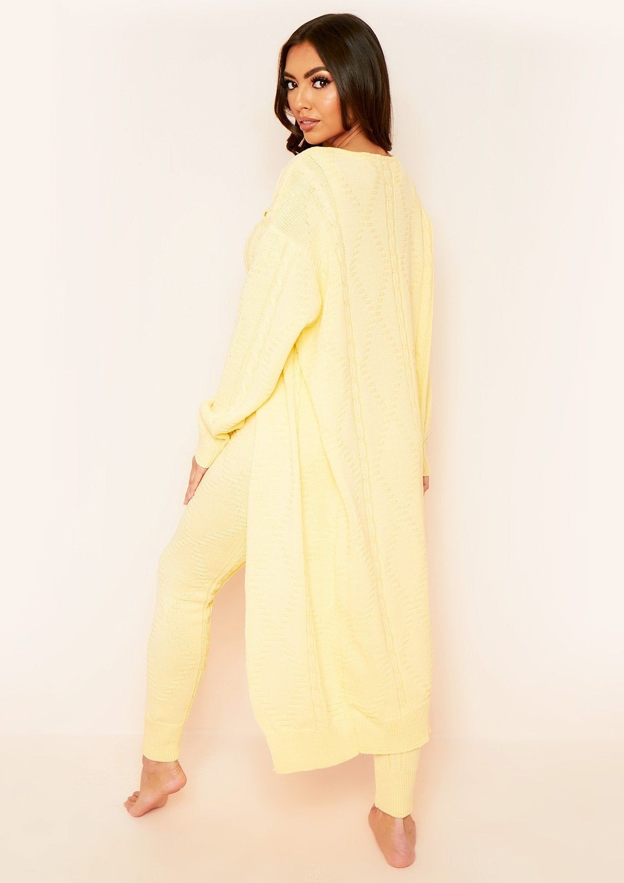 Rocha Lemon Yellow Cable Knitted Long Oversized Cardigan sold by Missy Empire product image thumbnail 2