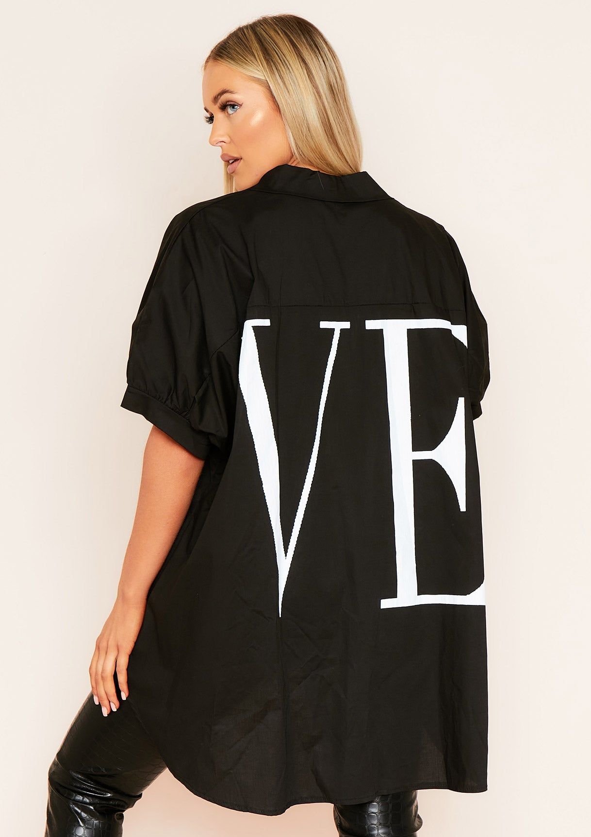 Kacey Black L.O.V.E Oversized Casual Shirt sold by Missy Empire product image thumbnail 4