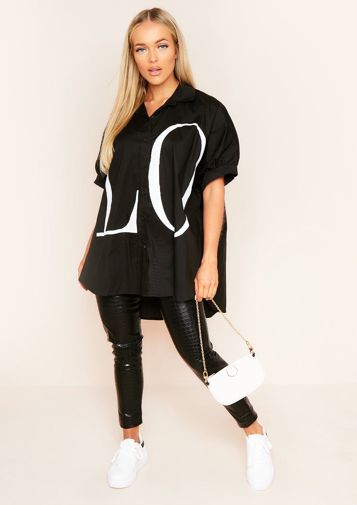 Kacey Black L.O.V.E Oversized Casual Shirt sold by Missy Empire