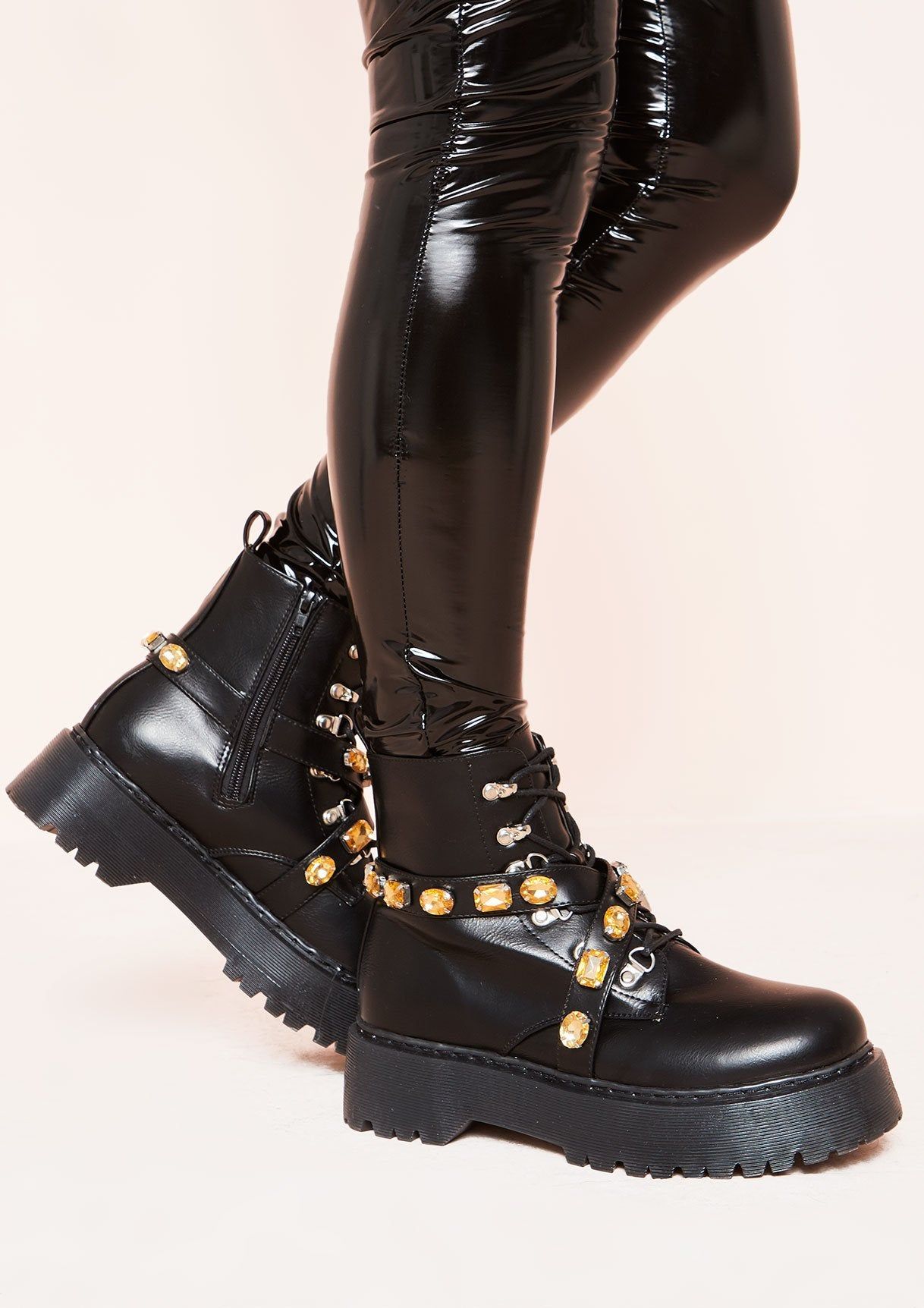 Kamila Black Jewel Strap Chunky Boots sold by Missy Empire