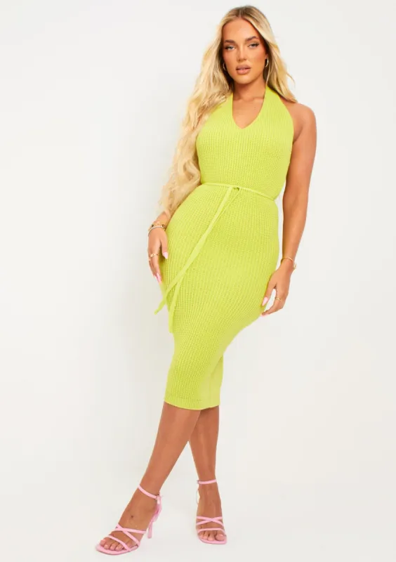 Melody Lime Knit Halter Neck Midi Dress sold by Missy Empire
