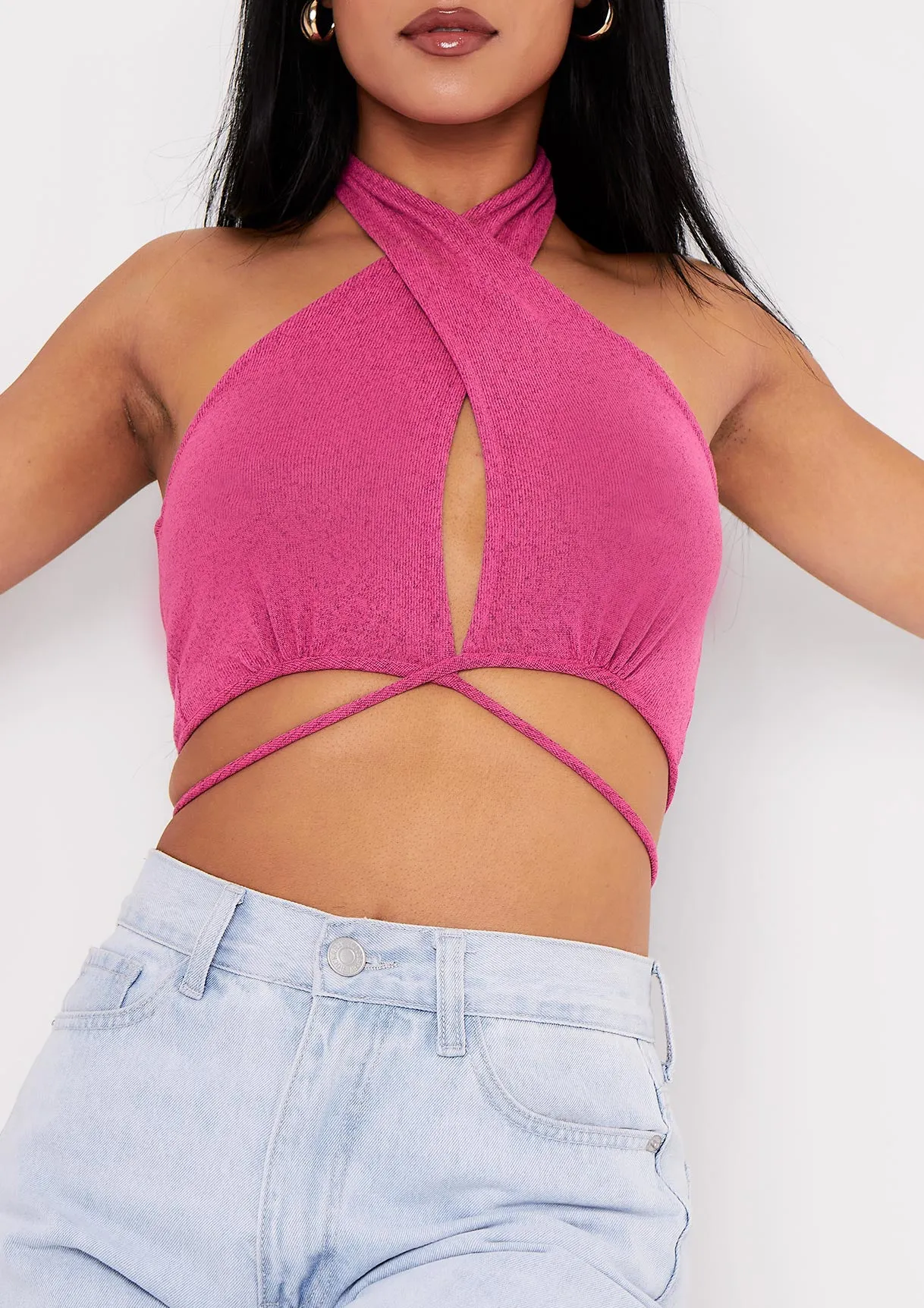 Myla Pink Halterneck Wrap Around Crop Top sold by Missy Empire product image thumbnail 3