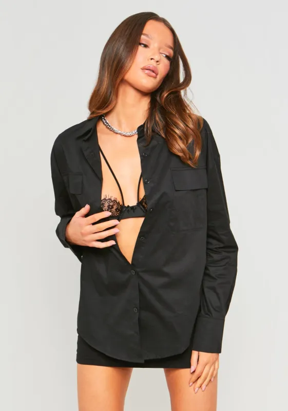 Lottie Black Oversized Shirt With Pocket Detail sold by Missy Empire