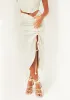 Jade Stone Linen Look Ruched Side Midi Skirt sold by Missy Empire