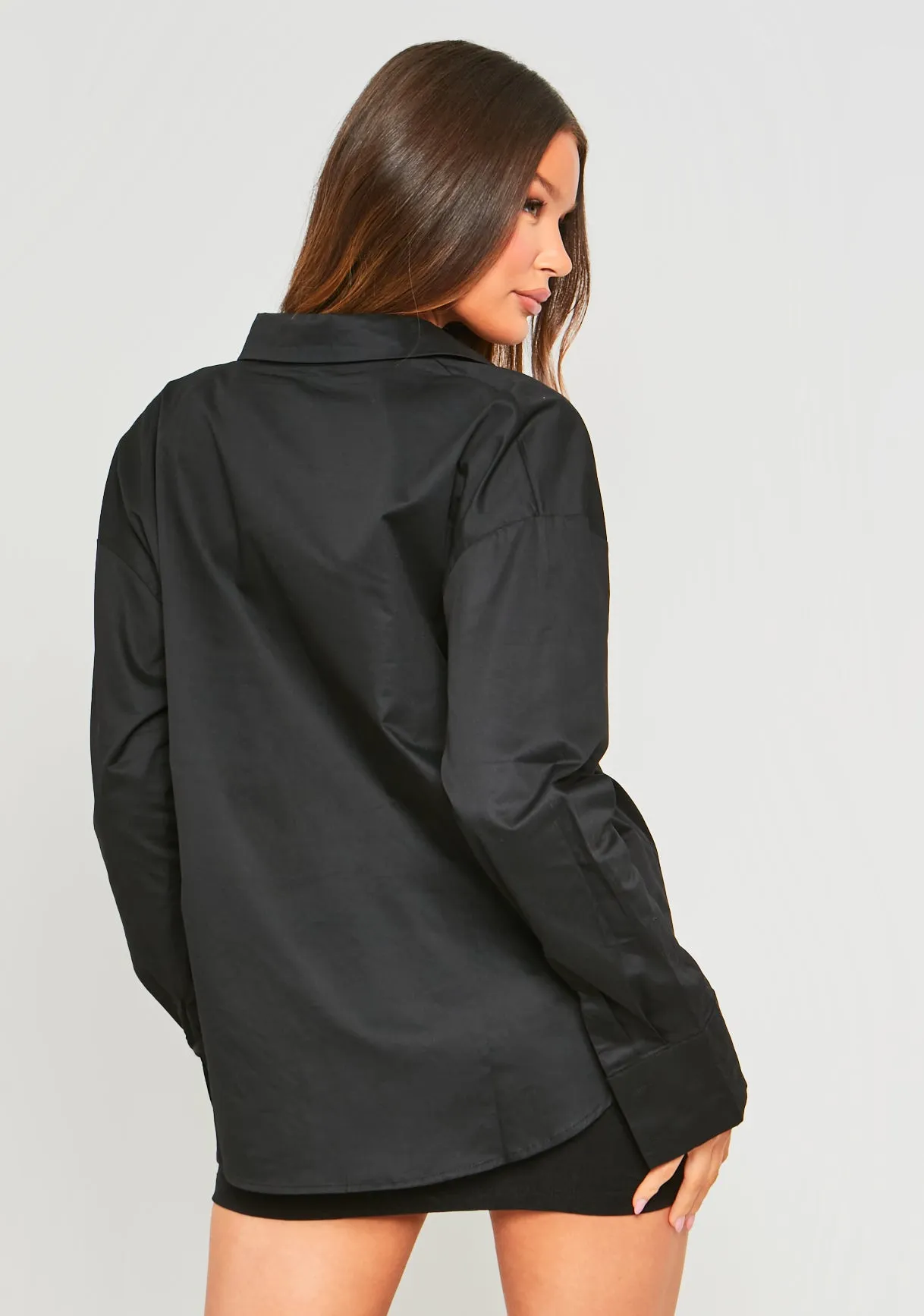 Lottie Black Oversized Shirt With Pocket Detail sold by Missy Empire product image thumbnail 3