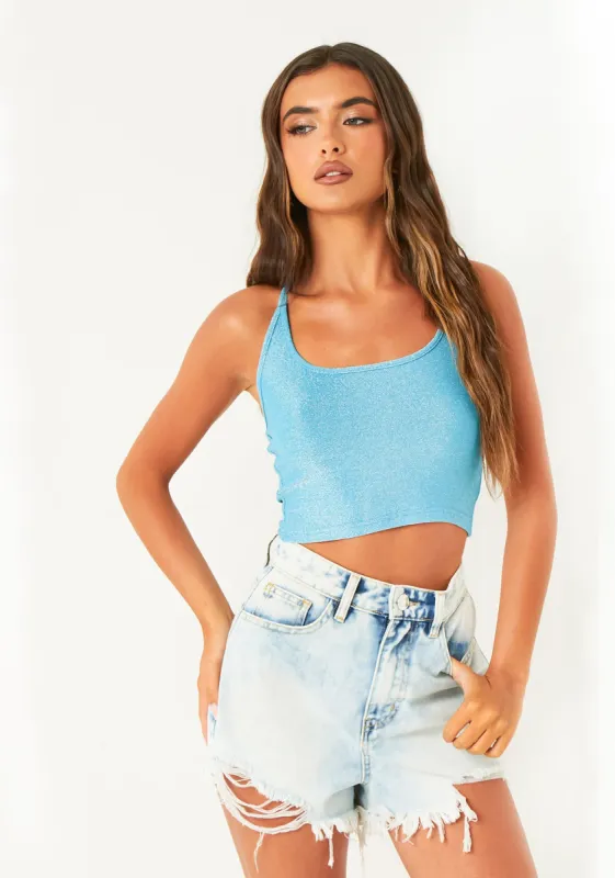 Hannah Blue Glitter Knit Halter Top sold by Missy Empire