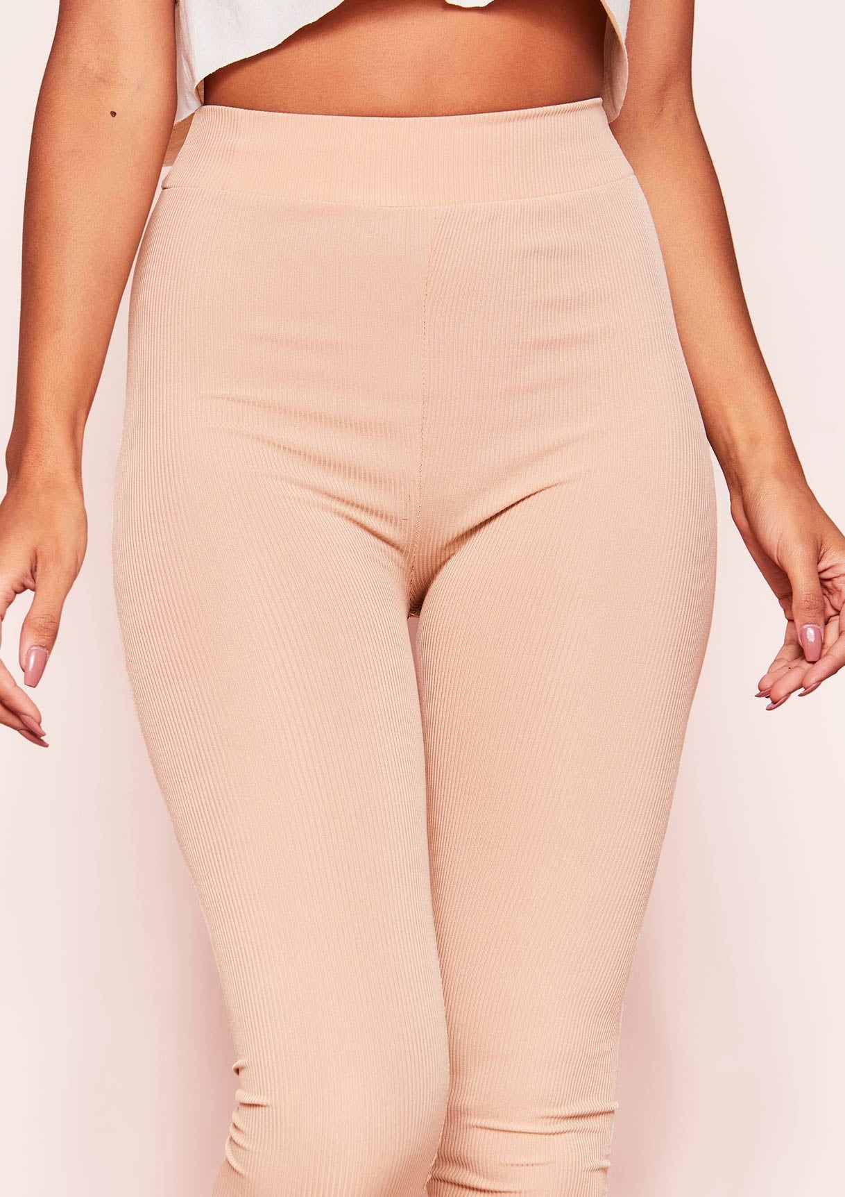 Vanessa Beige Ribbed Leggings sold by Missy Empire product image thumbnail 3