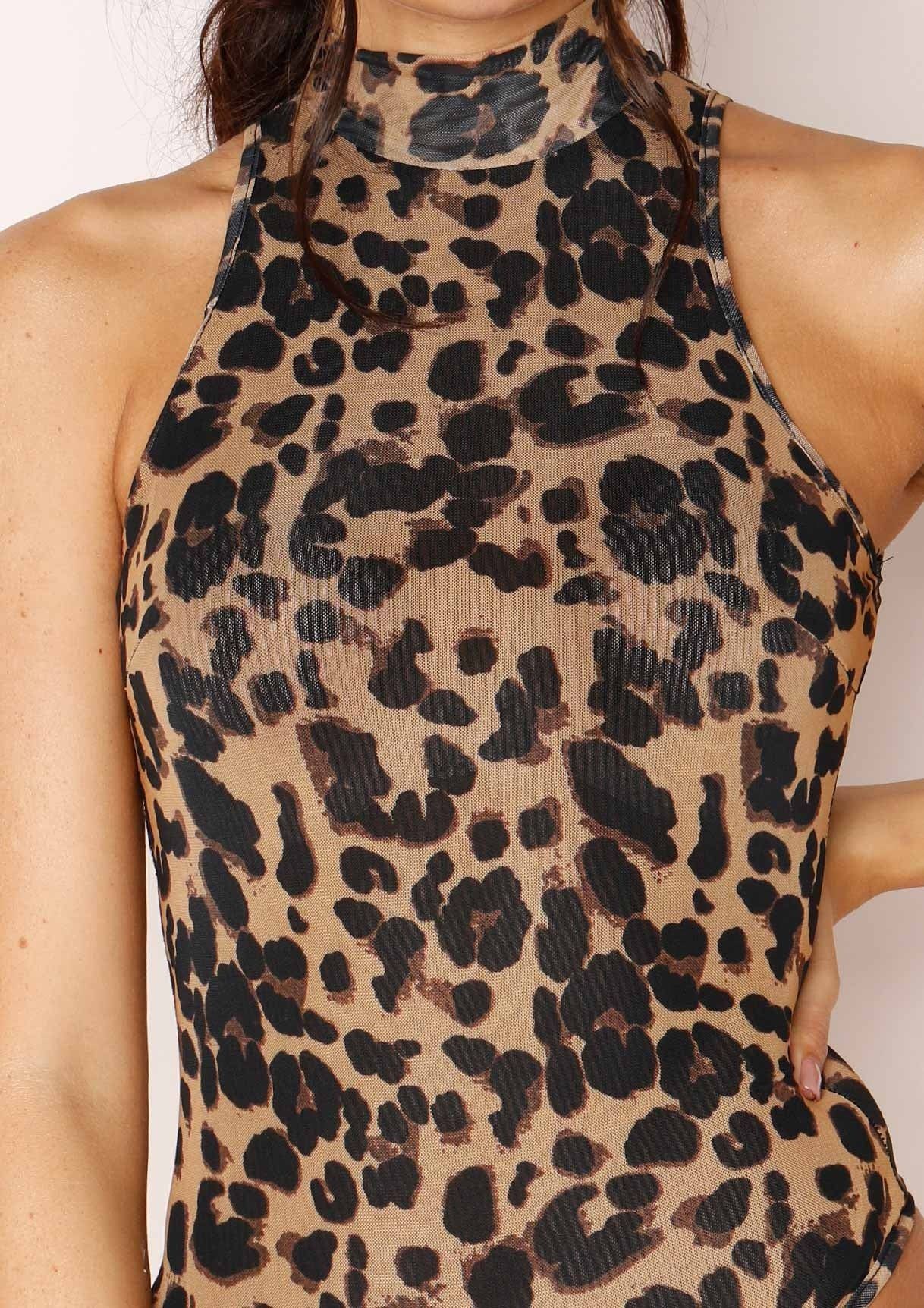 Candy Leopard Print High Neck Bodysuit sold by Missy Empire product image thumbnail 3