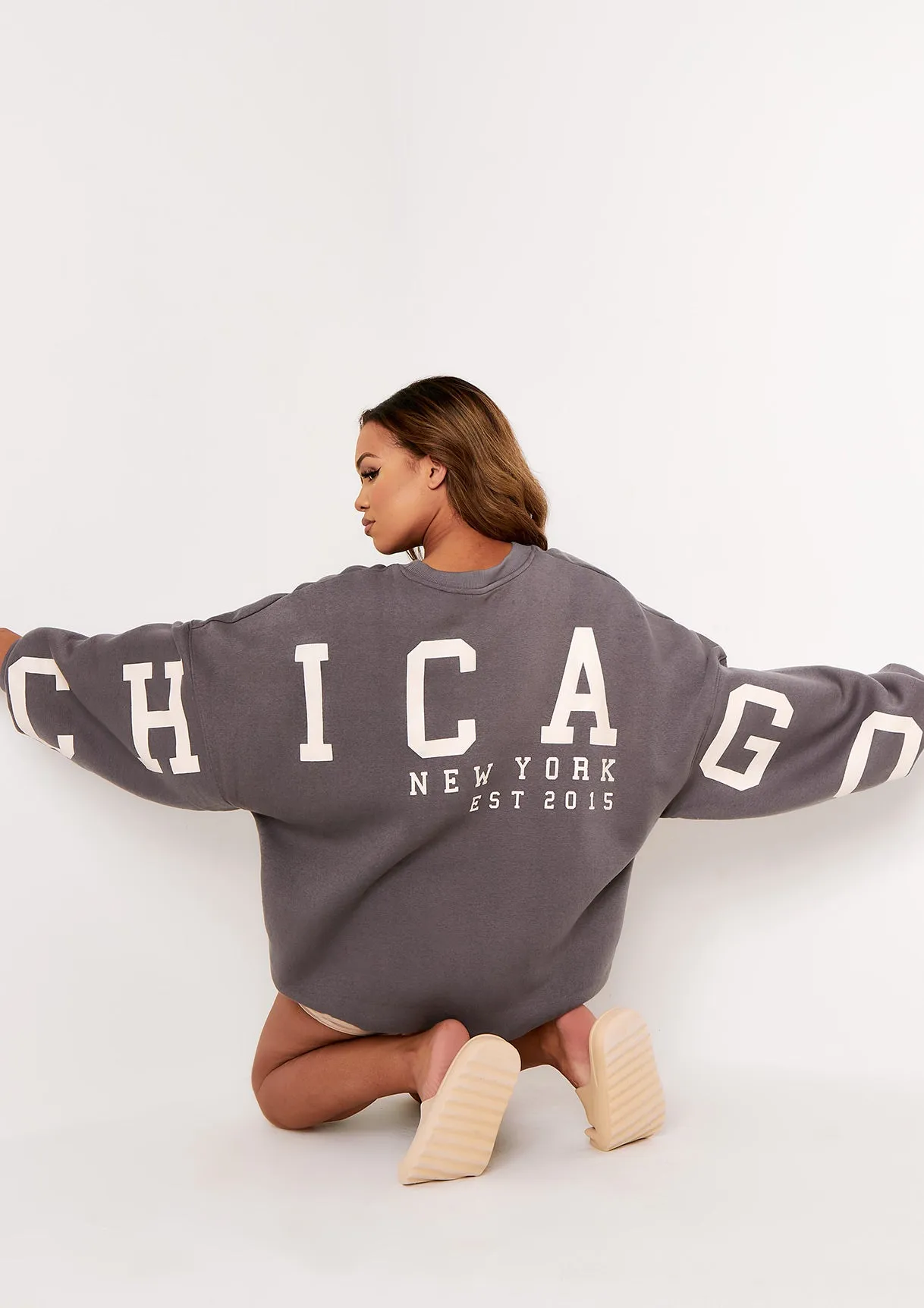 Remi Grey Chicago Oversized Sweatshirt sold by Missy Empire
