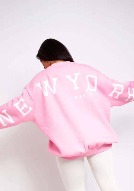 Desiree Pink New York Oversized Sweatshirt made by Missy Empire