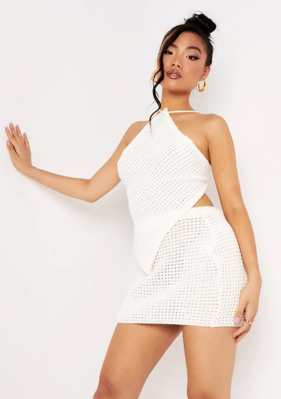 Emma Ivory Tie Back Knitted Pointed Hem Crop Top sold by Missy Empire