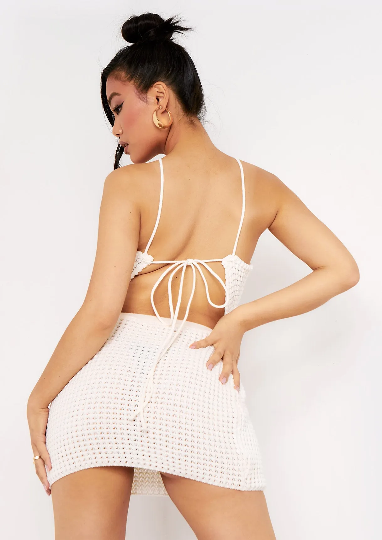 Emma Ivory Tie Back Knitted Pointed Hem Crop Top sold by Missy Empire product image thumbnail 2