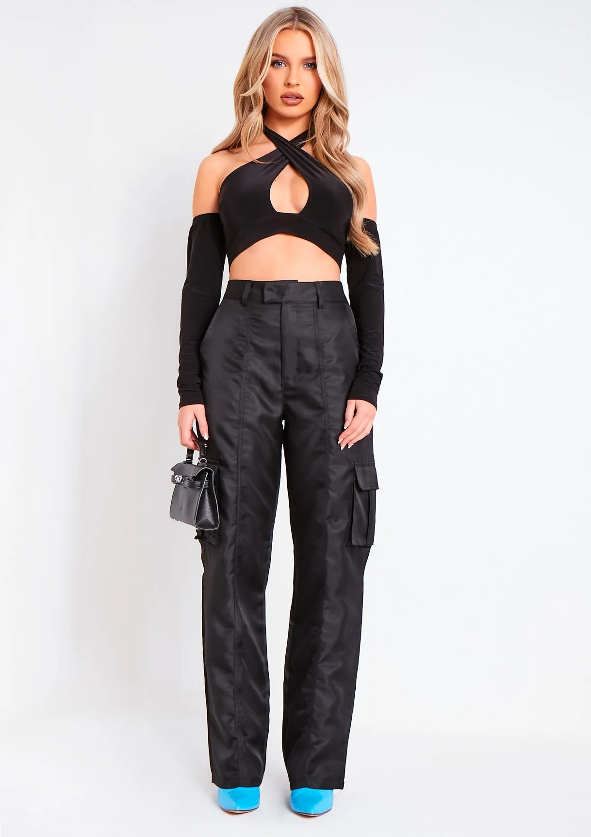 Saoirse Black Cross Halter Neck Top With Sleeves sold by Missy Empire product image thumbnail 4