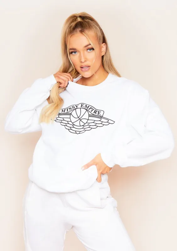 Alia White Wing Slogan Oversized Sweatshirt made by Missy Empire