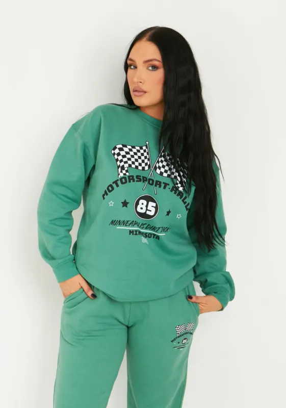 Leonie Washed Green Motocross Printed Sweatshirt sold by Missy Empire