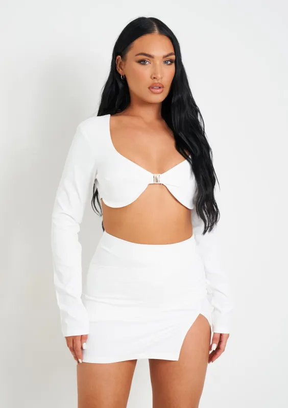 Avayah White Long Sleeve Underwired Bralet With Clasp Detail made by Missy Empire