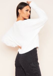 Anna Cream Fluffy Thick Knit Oversized Cropped Cardigan sold by Missy Empire