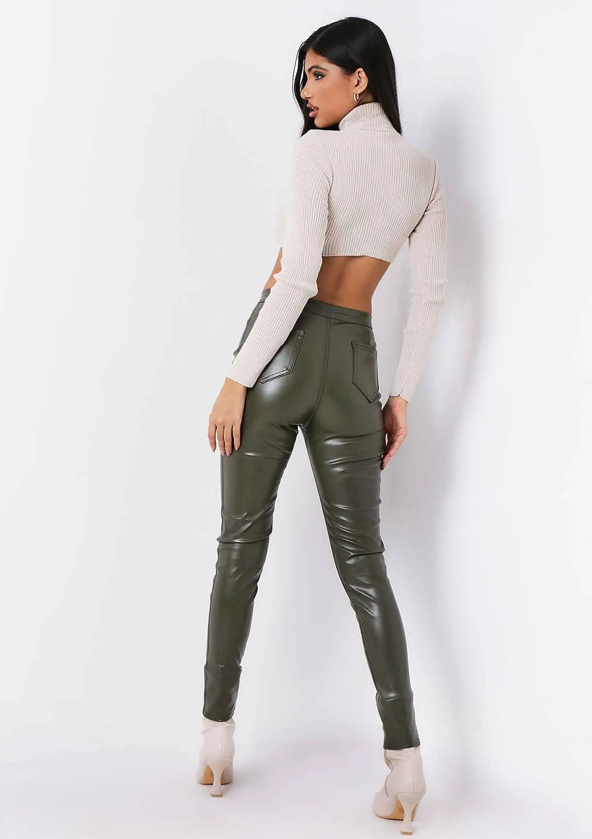 Agnese Beige Super Crop Roll Neck Knitted Jumper sold by Missy Empire product image thumbnail 3