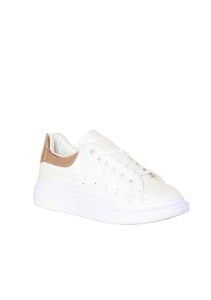 Megan White Rose Gold Faux Leather Chunky Trainers sold by Missy Empire