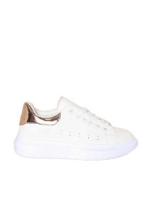 Megan White Rose Gold Faux Leather Chunky Trainers sold by Missy Empire