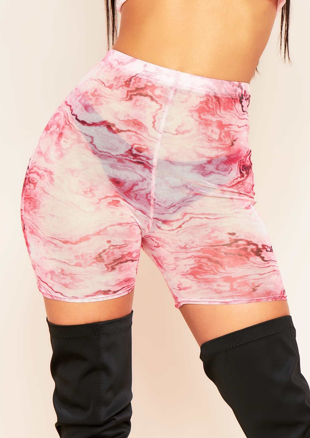 Deraine Pink Marble Print Mesh Cycle Shorts sold by Missy Empire product image thumbnail 3