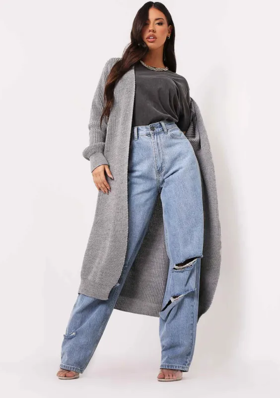 Nathalie Charcoal Balloon Sleeve Knitted Cardigan sold by Missy Empire