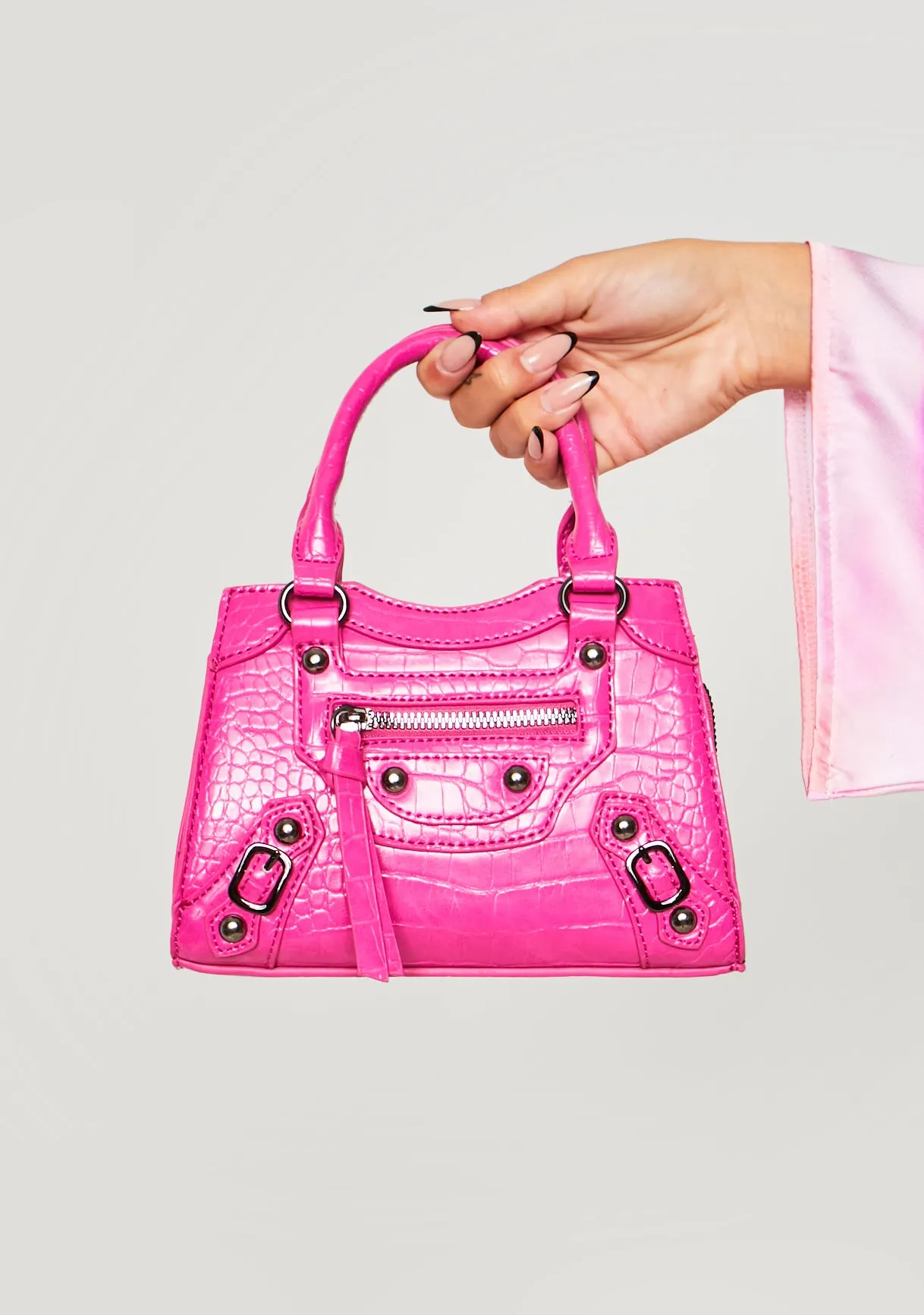 Karli Pink Croc Mini Grab Bag sold by Missy Empire