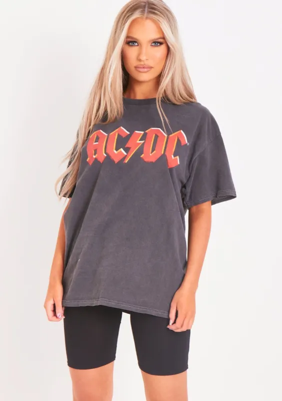 Blakely ACDC Washed Black Oversized Graphic T-Shirt sold by Missy Empire