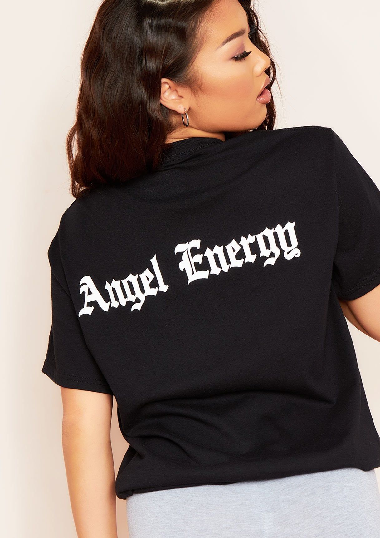 Hayden Black Angel Energy Slogan Oversized T-Shirt sold by Missy Empire product image thumbnail 2