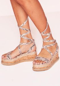 Jolene Beige Snake Print Tie Up Espadrille Flatform Sandals sold by Missy Empire
