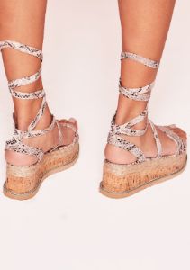 Jolene Beige Snake Print Tie Up Espadrille Flatform Sandals sold by Missy Empire