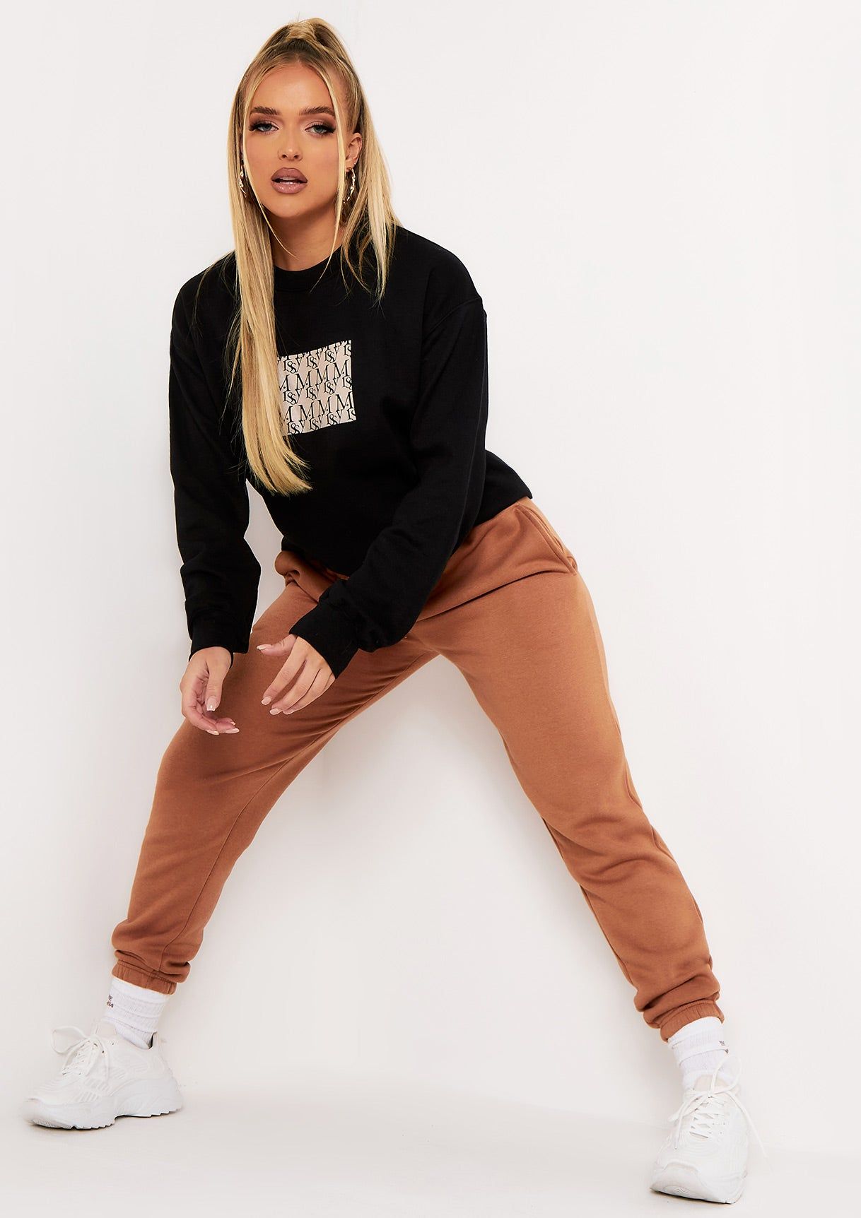 Hallie Black Missy Empire Repeat Slogan Oversized Sweatshirt sold by Missy Empire product image thumbnail 5