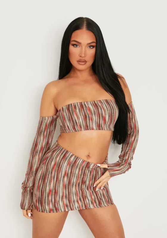 Talulla Multi Stripe Cold Shoulder Bandeau Crop Top sold by Missy Empire