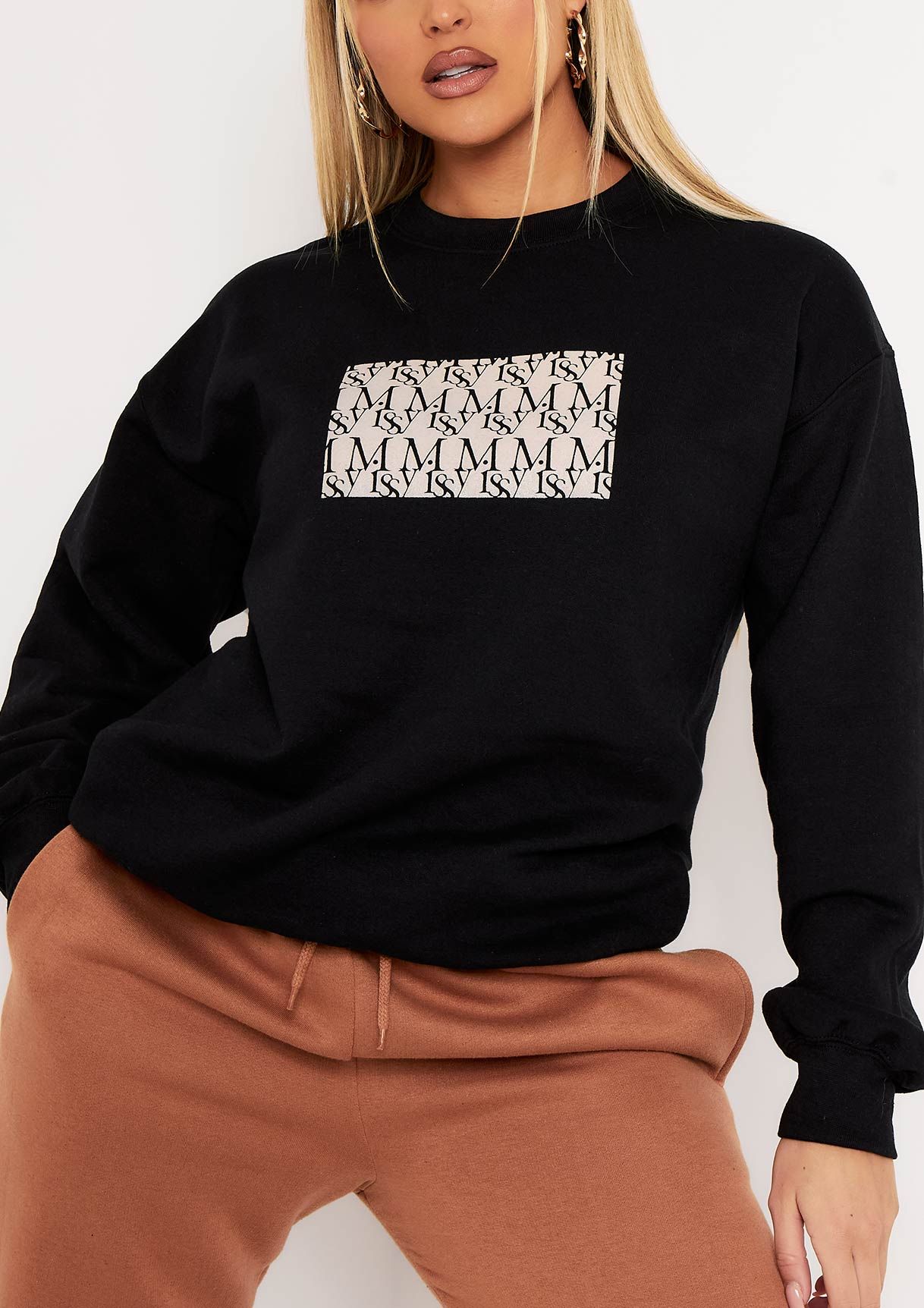 Hallie Black Missy Empire Repeat Slogan Oversized Sweatshirt sold by Missy Empire product image thumbnail 3