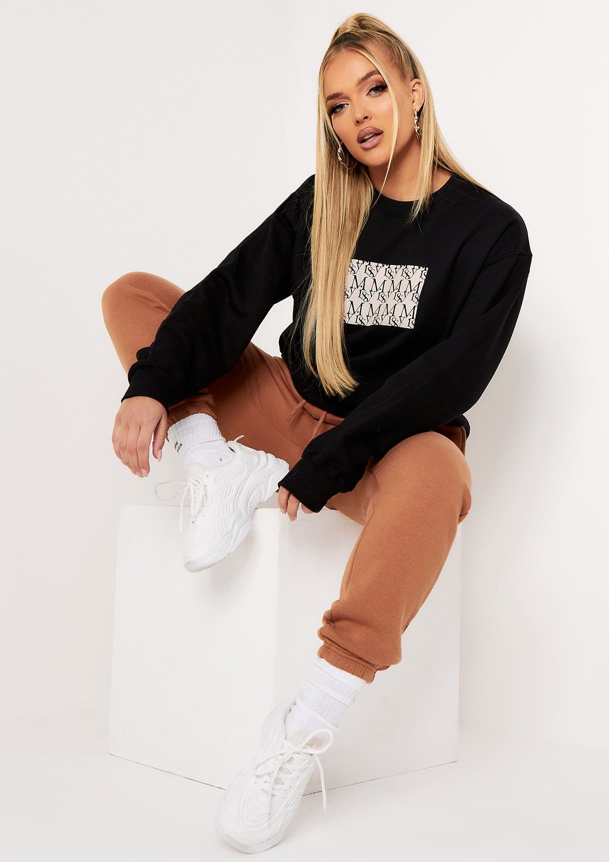 Hallie Black Missy Empire Repeat Slogan Oversized Sweatshirt sold by Missy Empire