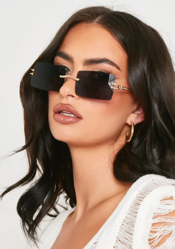 Gabriella Black Frameless Rectangle Sunglasses sold by Missy Empire