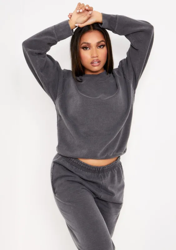 Ashley Charcoal Washed Oversized Sweatshirt sold by Missy Empire